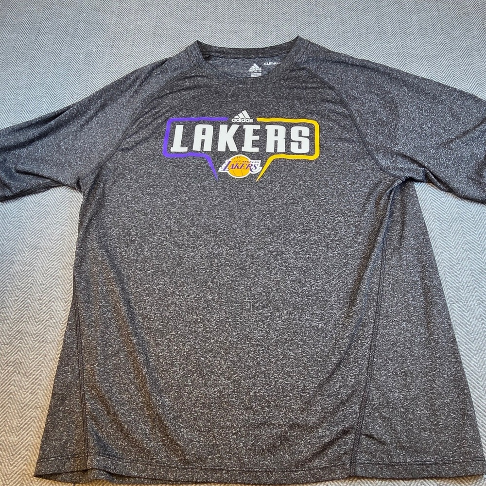 Adidas Los Angeles Lakers Climalite Heather Grey Graphic T-Shirt Mens Large